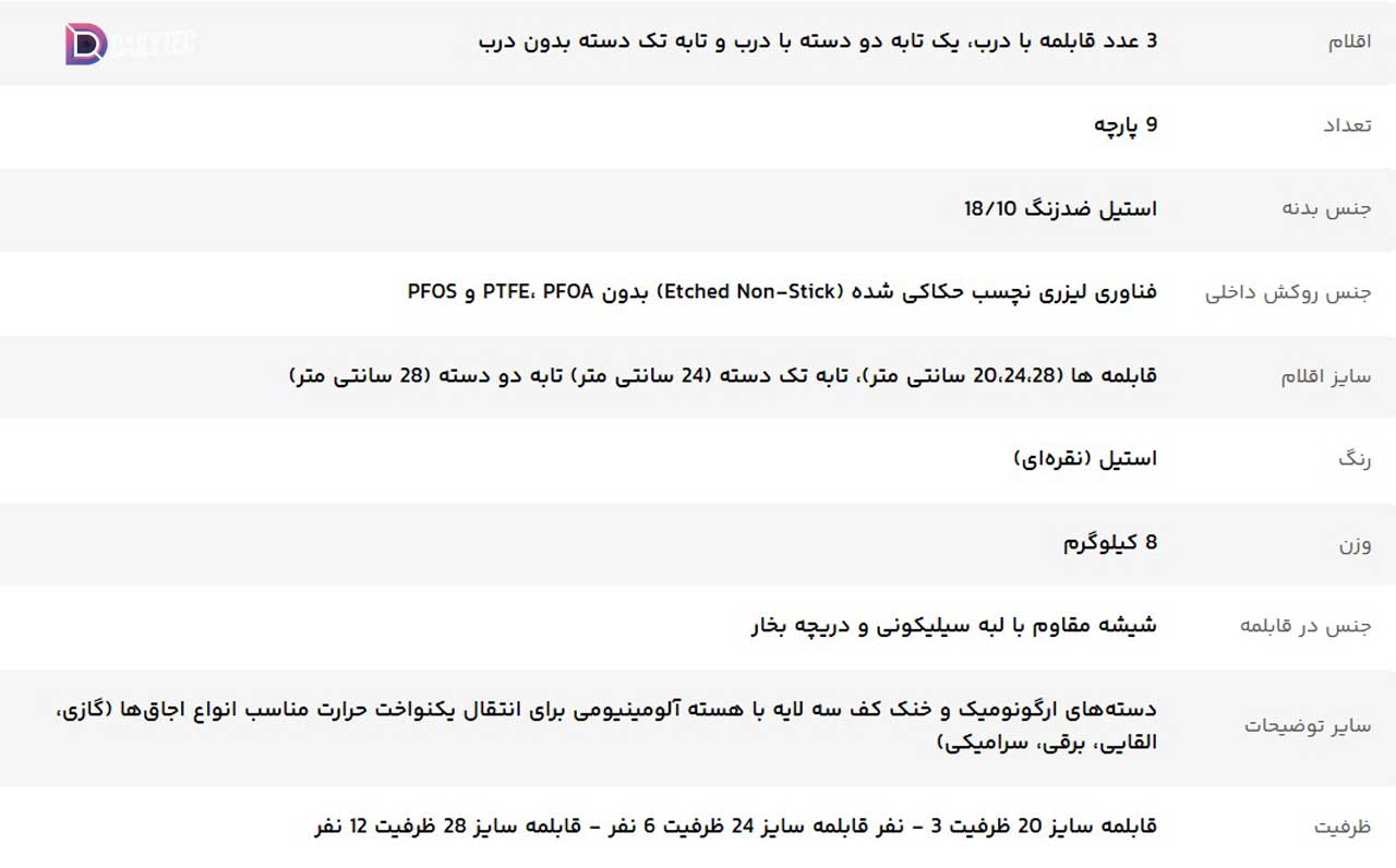 مشخصات محصول